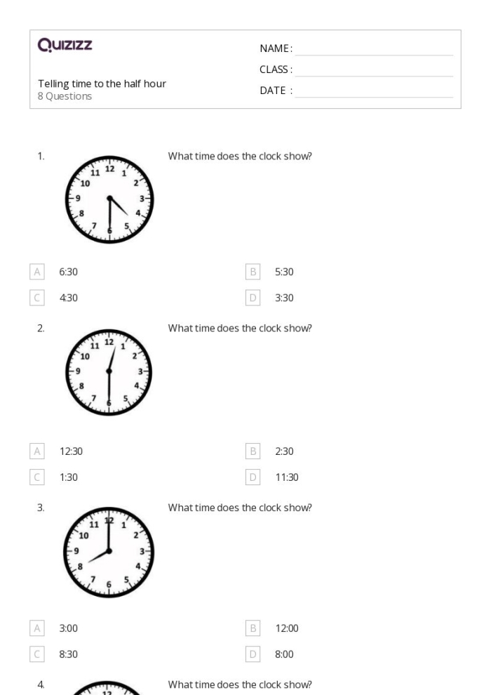 Half Hour Match-Up worksheet for first graders learning to tell time