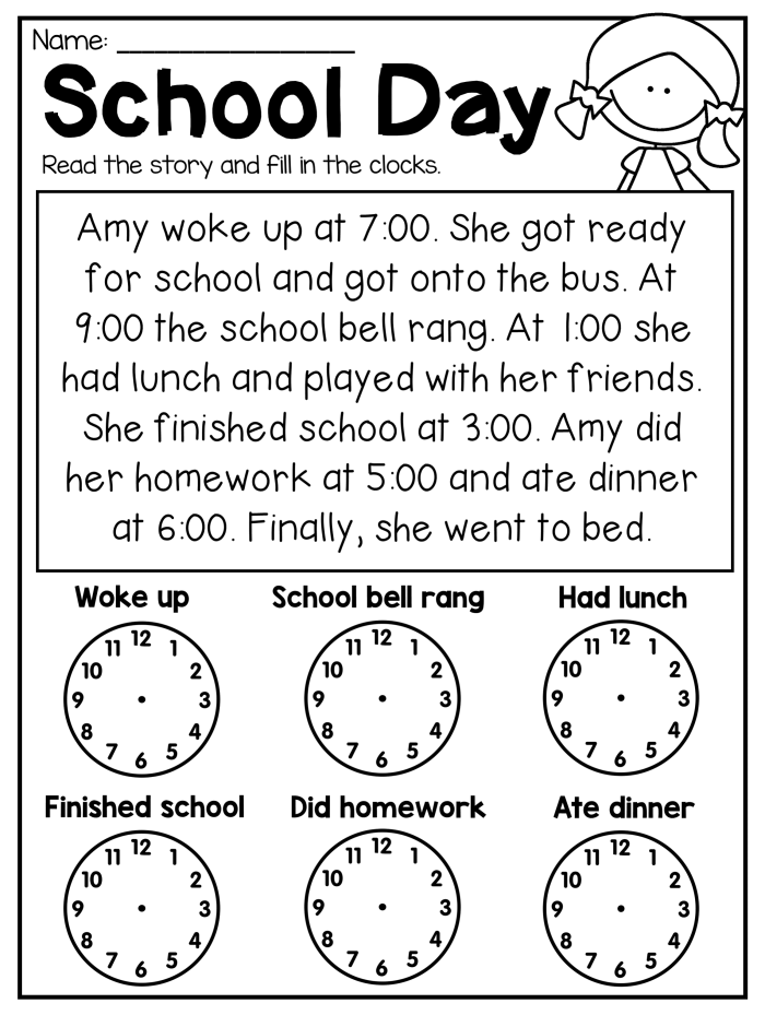 Worksheet for practicing telling time to the hour with blank clock faces. Time to the Hour worksheet for first graders focusing on data and graphing skills.