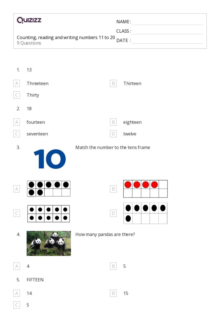 Worksheet for first graders to practice writing numbers 11-20 with tracing exercises