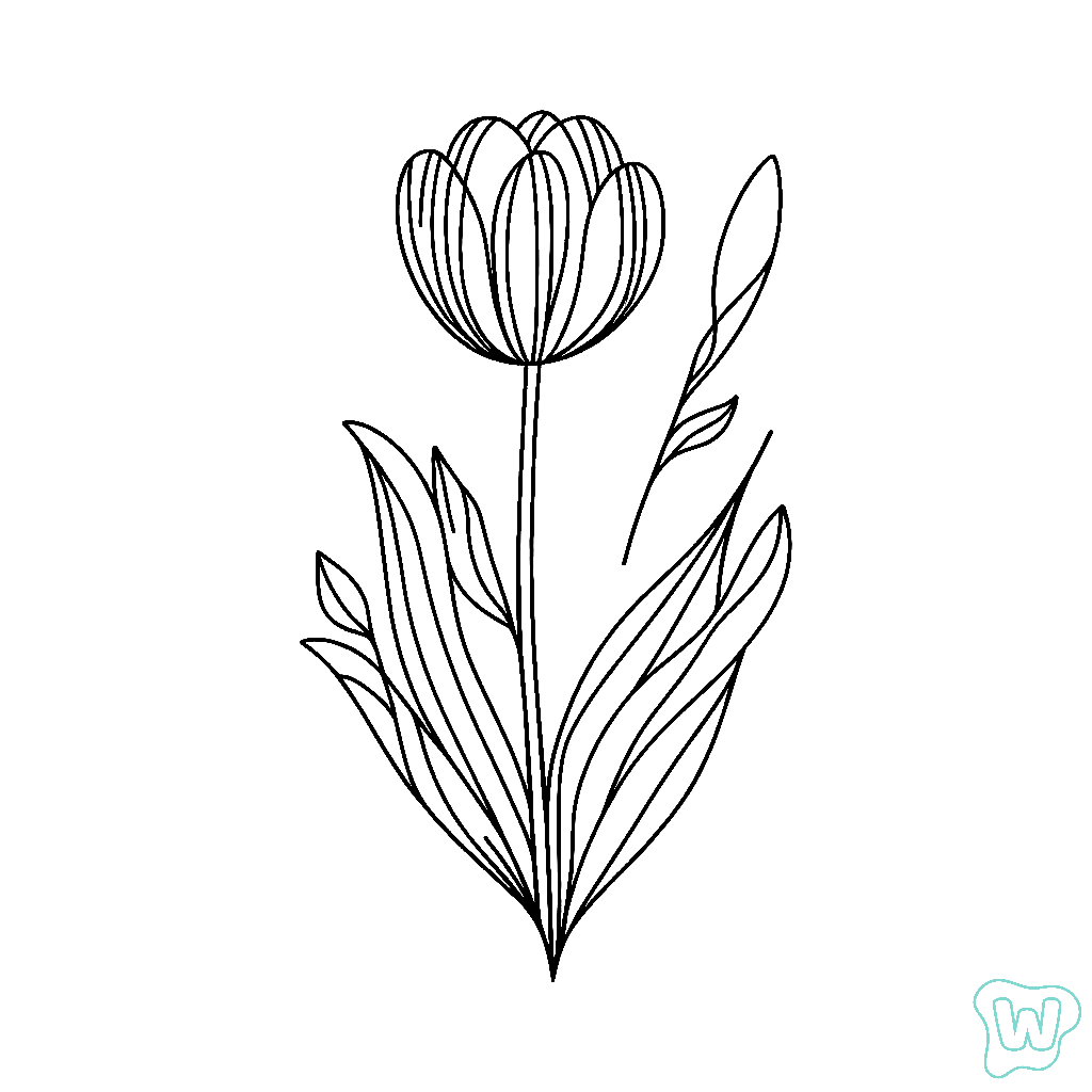 Spring-themed tulip diagram for educational coloring activities Coloring page worksheet featuring a tulip diagram for first graders