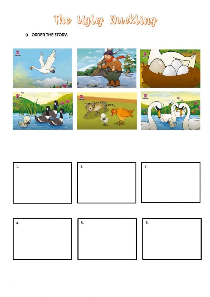 Worksheet for sequencing scenes from The Ugly Duckling story