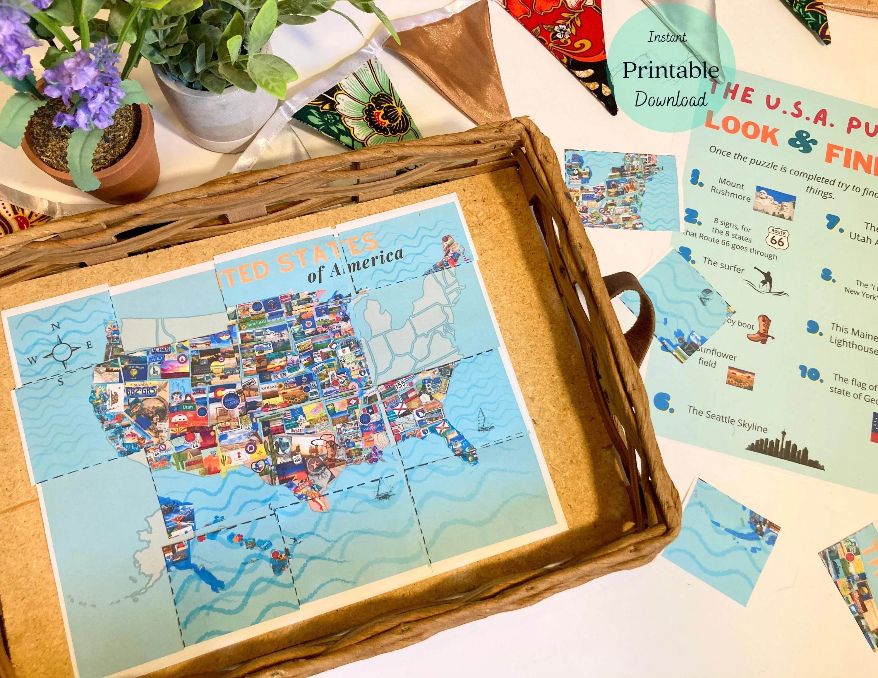 United States Puzzle worksheet designed for first graders to enhance their map skills