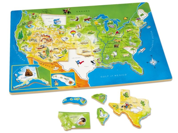 First grade student assembling a 50 United States puzzle worksheet