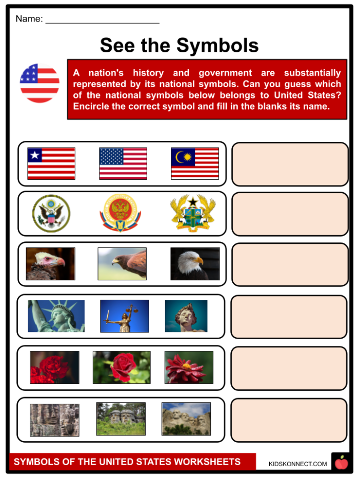 United States symbols worksheet designed for first graders to enhance phonics skills