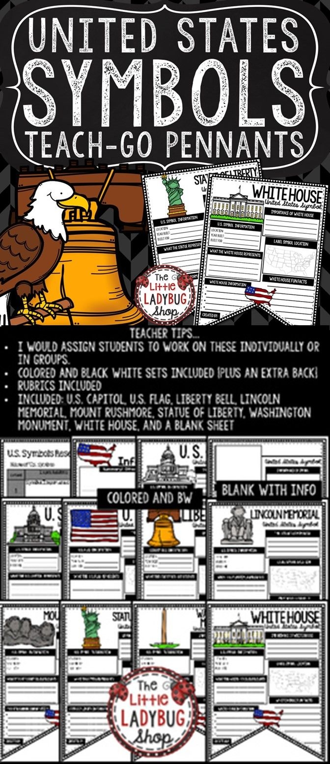 Worksheet featuring United States symbols designed for first graders to learn about national identity