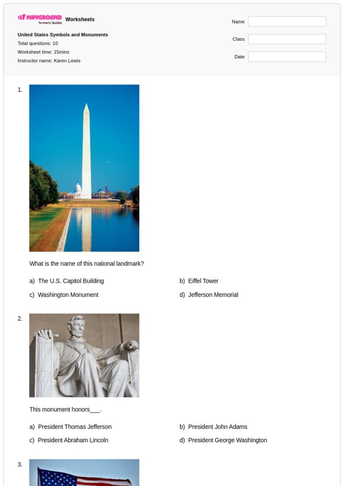 United States symbols worksheet designed for first-grade phonics students
