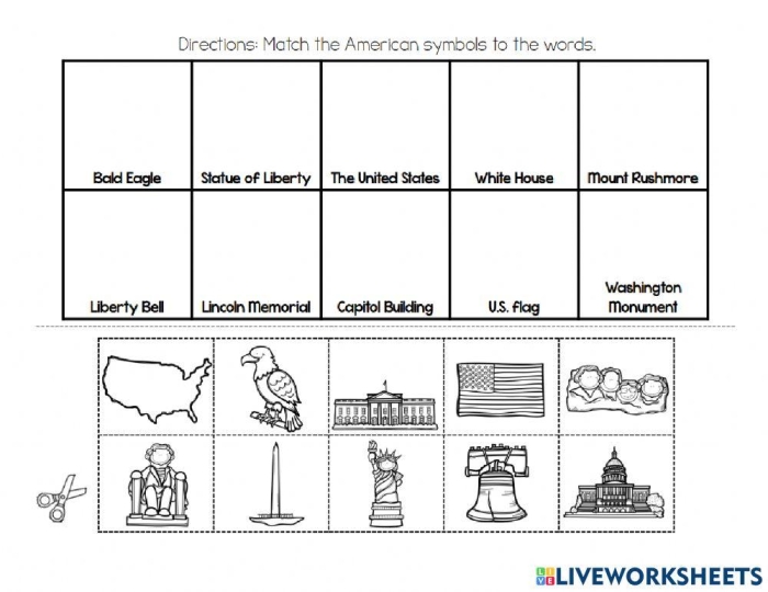United States symbols worksheet designed for first-grade phonics students