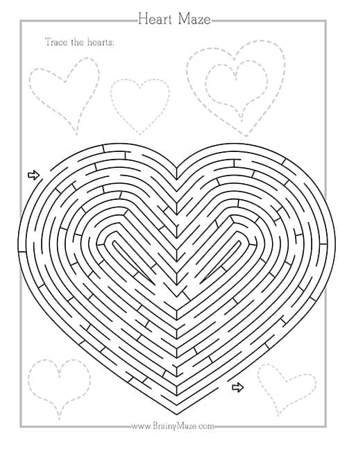 Heart-Shaped Maze Challenge for Young Learners to Find the Center Heart First Grade Heart Maze Worksheet 15 - Valentine's Day Division Puzzle Activity