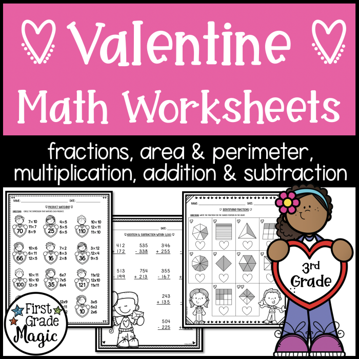 First grade addition math worksheet with Valentine kiss illustrations for number 21