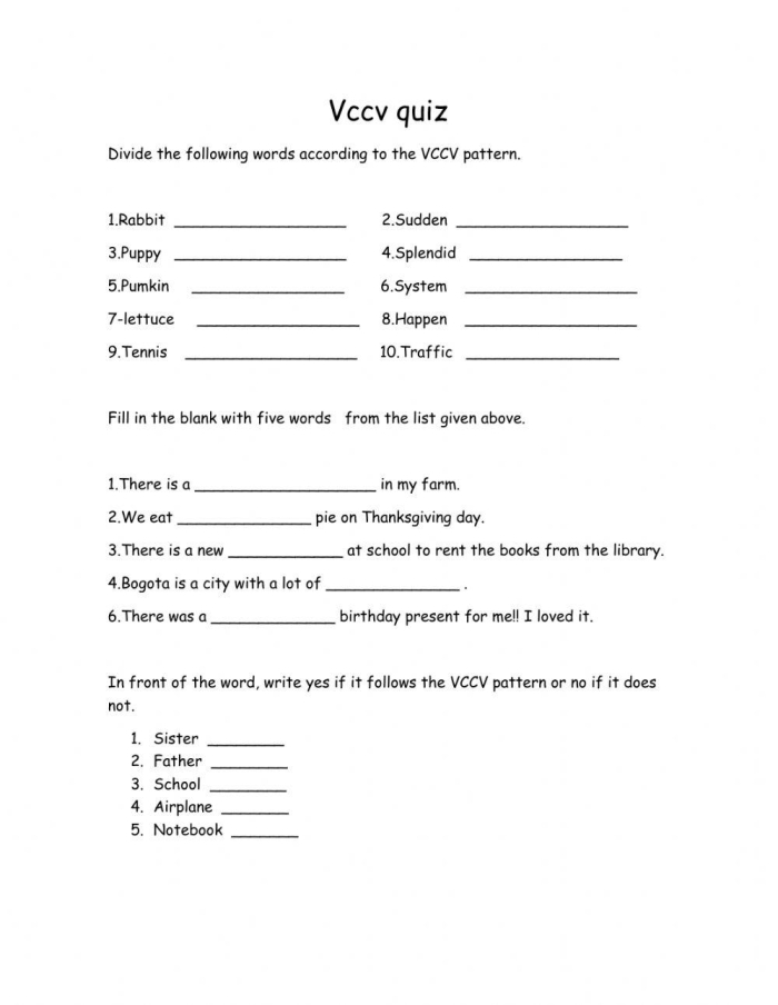 Syllable Patterns VCCV Handwriting Practice Worksheet 22 First grade student worksheet for practicing VCCV syllable division patterns and handwriting.