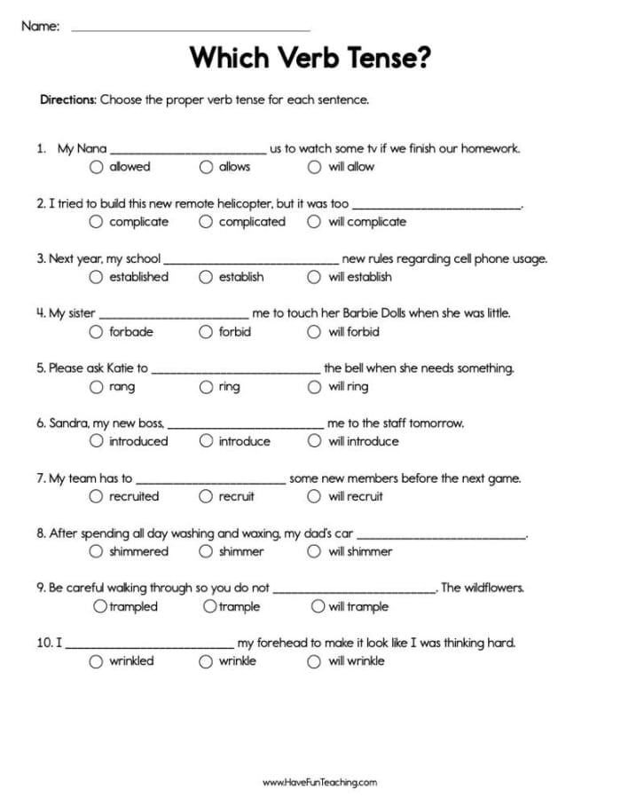 First grade worksheet for practicing fill in the blank verbs