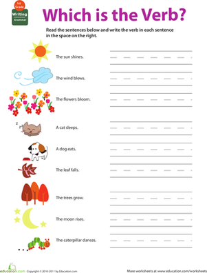 Get into Grammar: Fun verb worksheet for first graders to boost grammar skills First grade verb fill-in worksheet helping children identify correct verb forms
