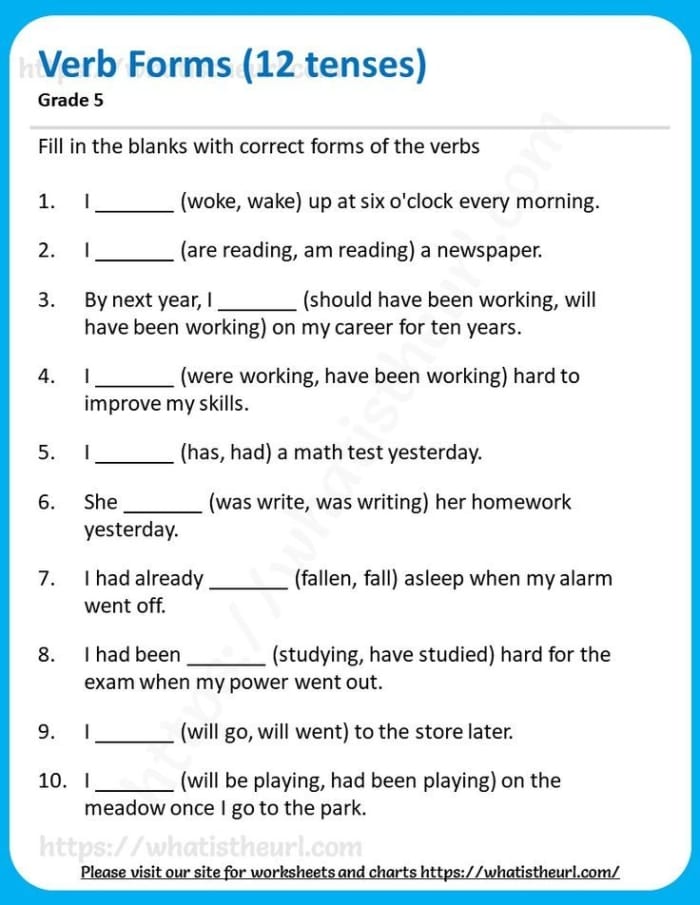 Fill-in-the-blank worksheet designed for first graders to practice verbs