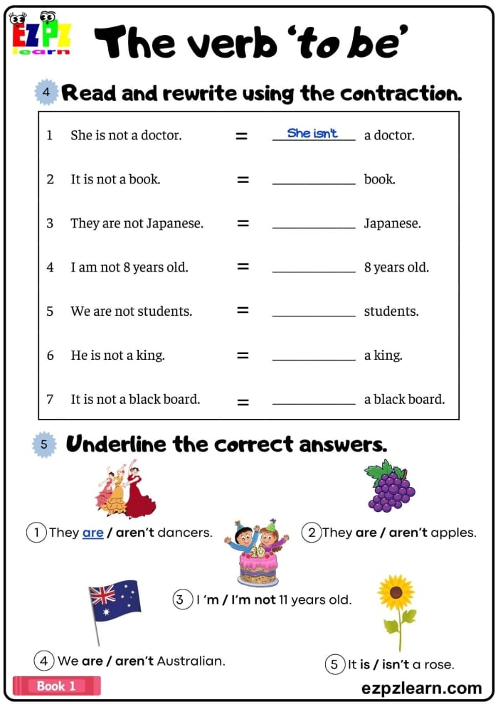 Fill-in-the-blank worksheet designed for first graders to practice verbs