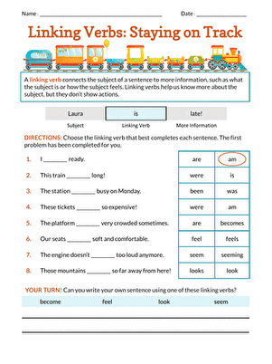 Algebra worksheet for First Grade Cute verb fill-in worksheet designed for first graders to practice grammar skills. Get into Grammar: Verb Fill-In worksheet for first grade learning.