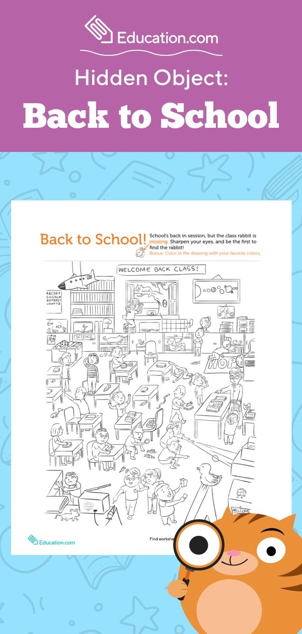 Hidden Object: Back to School worksheet for First Grade