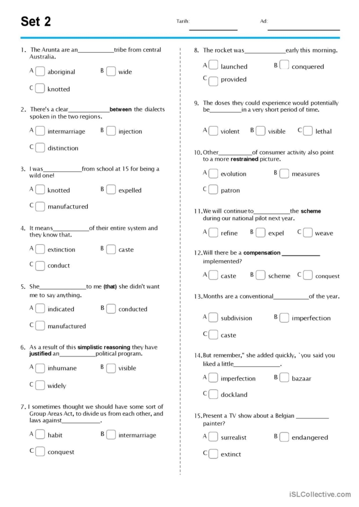 Vocabulary practice test worksheet designed for first graders