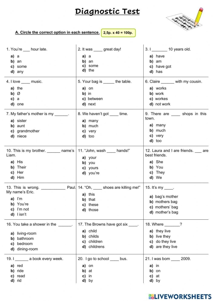 Vocabulary practice test worksheet for first graders to enhance spelling skills