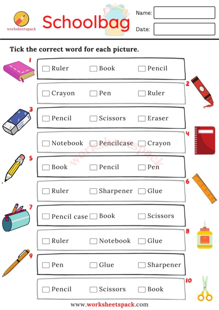 Vocabulary practice test worksheet for first graders to enhance spelling skills