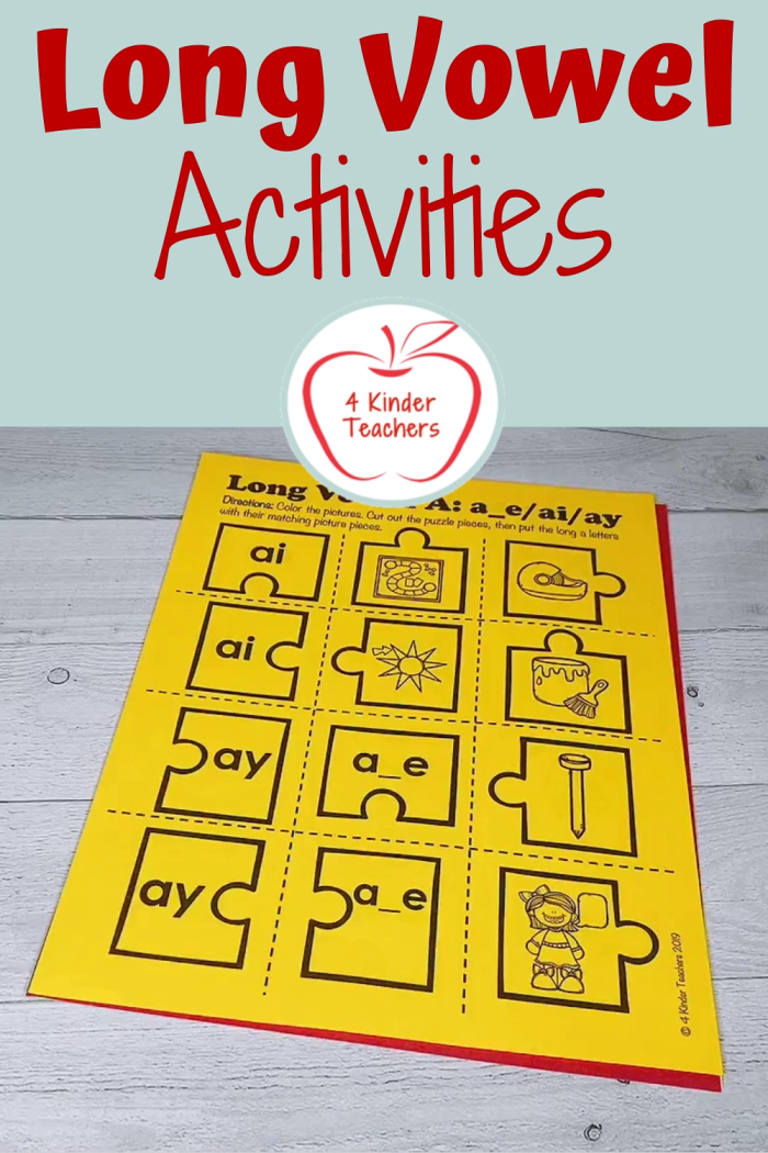 First grade long and short vowel sounds matching activity with pictures and words for reading practice