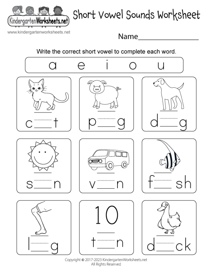 Vowel Sounds Evaluation Sheet for Phonics Skills Phonics Practice Test worksheet for first graders focusing on vowel sounds