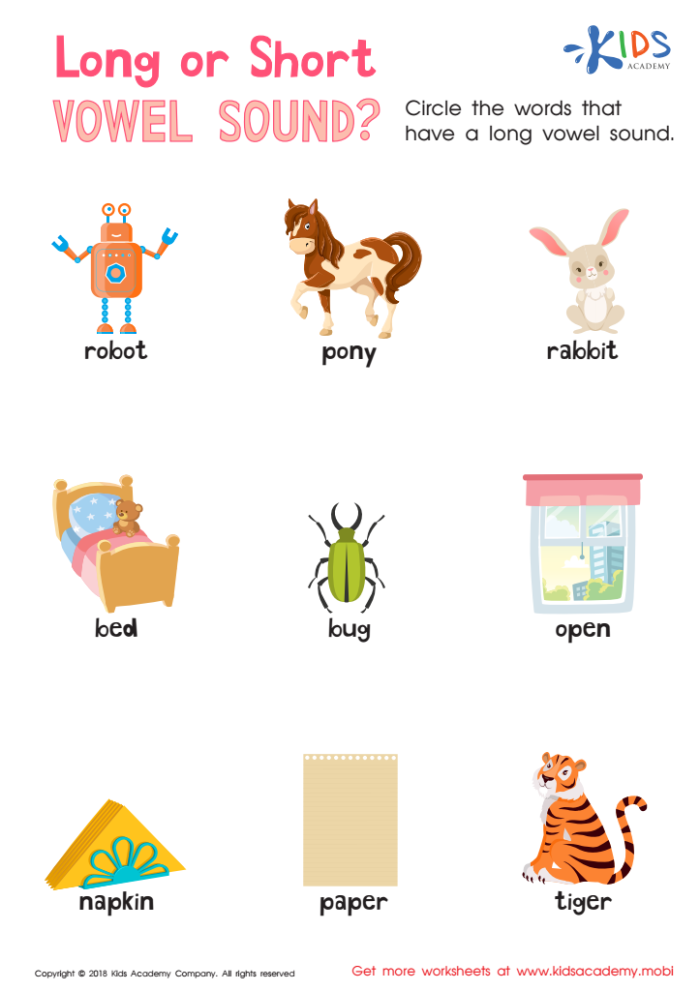 Vowel Sounds Evaluation Sheet for First Grade Phonics Practice Phonics Practice Test worksheet focusing on vowel sounds for first graders