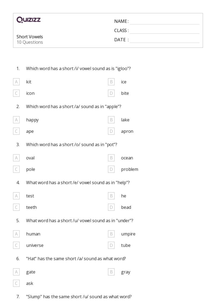 Vowel Sounds Evaluation Sheet for First Grade Phonics Skills Phonics Practice Test worksheet for first graders focusing on vowel sounds