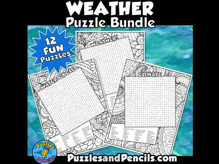 First grade weather word search puzzle worksheet for kids