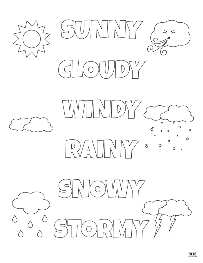 First grade student practicing descriptive sentences about weather conditions in this writing worksheet