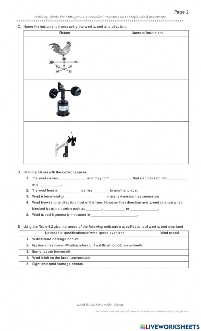 Visual guide for understanding wind in a numbers and counting lesson First grade worksheet introducing the concept of wind in earth science