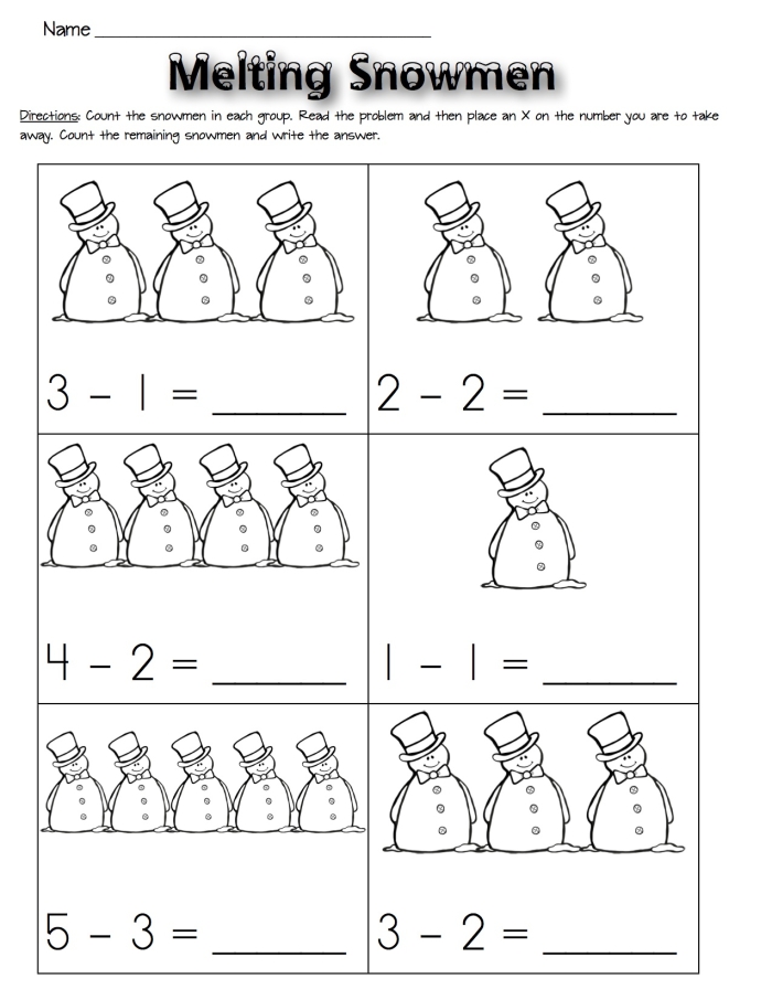 Fun Addition in the Snow worksheet for first graders to practice decimals on a snow day First grade addition worksheet featuring winter-themed problems with sums up to 9