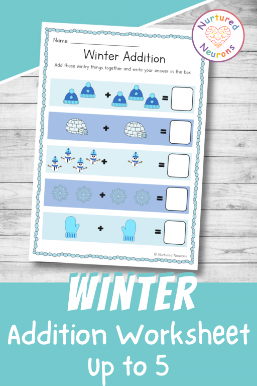 Fun Addition in the Snow worksheet designed for young learners to practice decimals during winter days First grade addition worksheet featuring winter-themed single-digit problems with sums up to 9