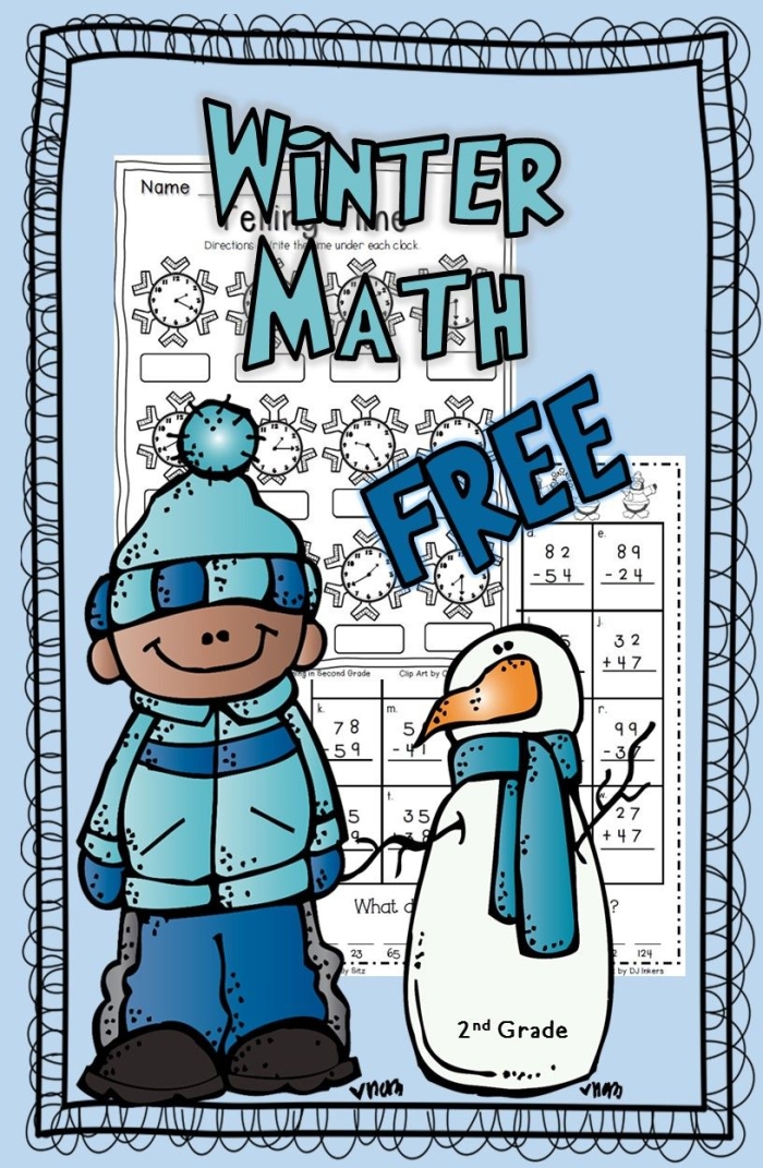 First grade student practicing single digit addition on a winter themed math worksheet