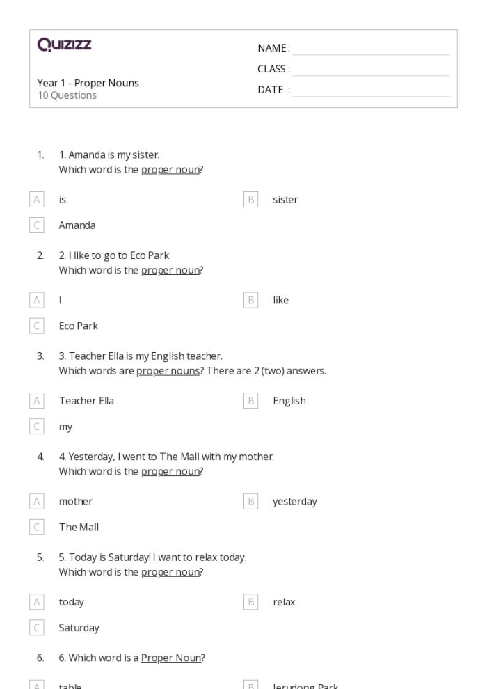Worksheet for first graders focused on capitalizing proper nouns with five sentences to rewrite. Get into Grammar: Capitalizing Proper Nouns worksheet for handwriting practice.