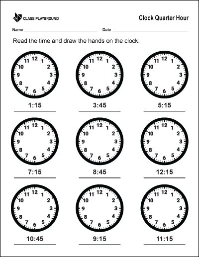 First grade worksheet for matching analog clocks to the correct time on the hour