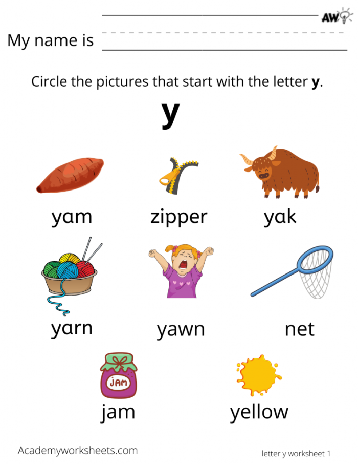 Engaging activity sheet for learning about Y-ending words in first grade Worksheet for first graders focused on words that end with the letter Y and their sounds