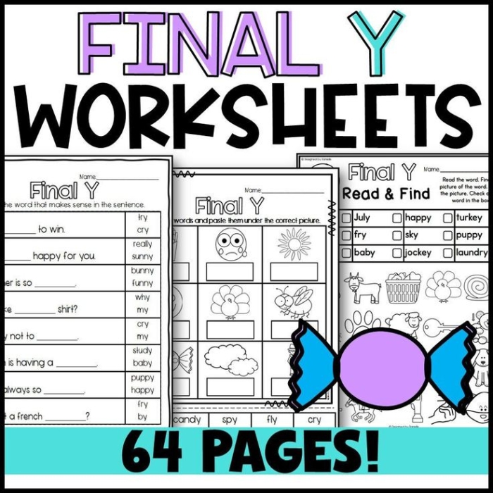 Educational resource to enhance phonics skills for young learners Worksheet for first graders focusing on words that end with the letter Y