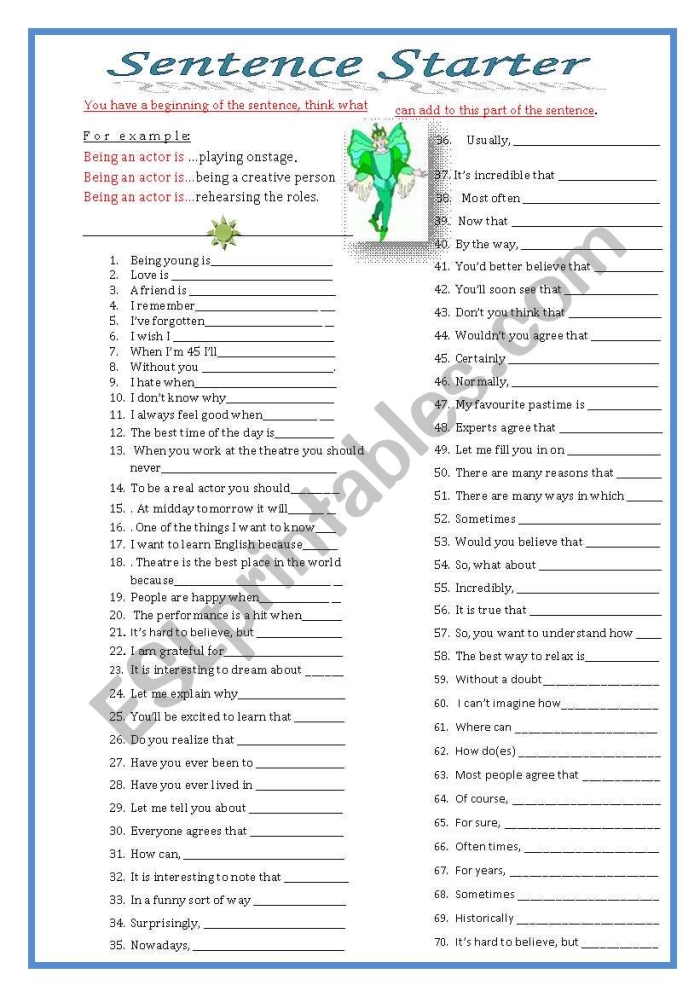 Sentence Starters Worksheet Image 3 for Beginning Writers First grade students using sentence starters to write simple sentences with illustrated prompts