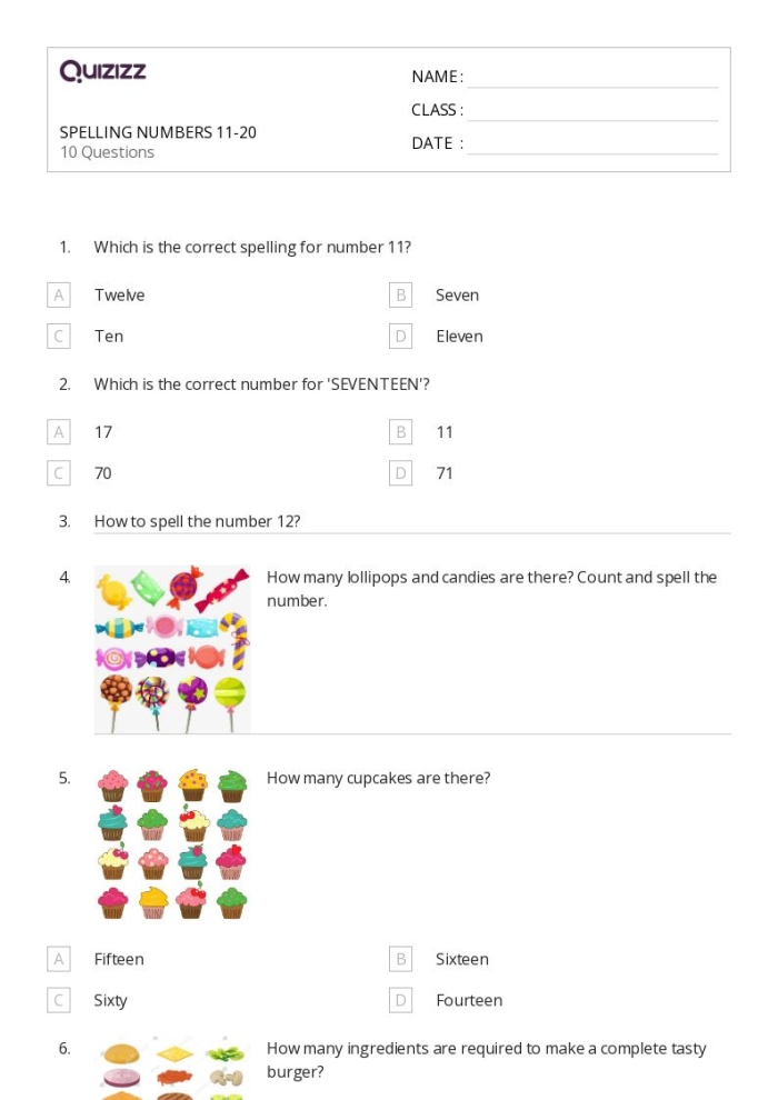First grade math worksheet for practicing writing the numbers eleven through twenty