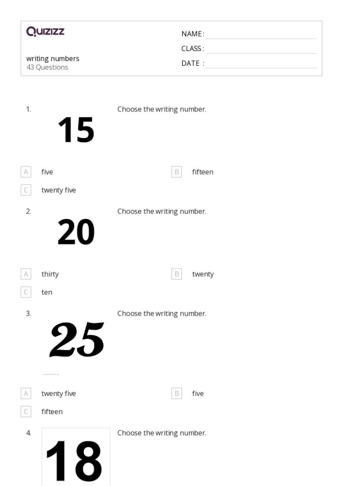 First grade student tracing the words for numbers eleven through twenty on a worksheet