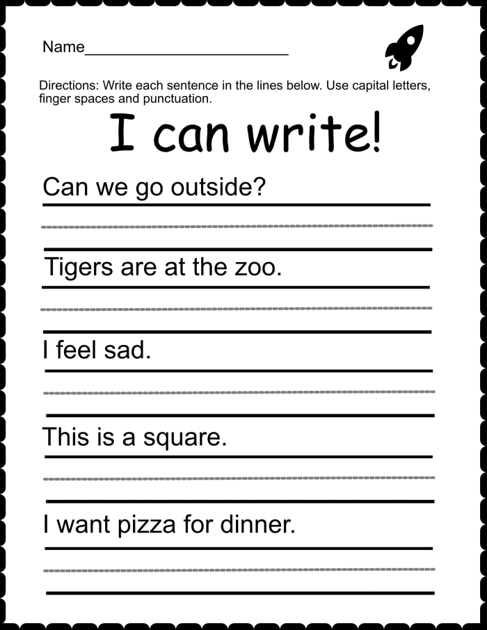 Creative writing exercise for students to express their thoughts on school topics Worksheet for first graders to practice sentence writing about favorite school subjects