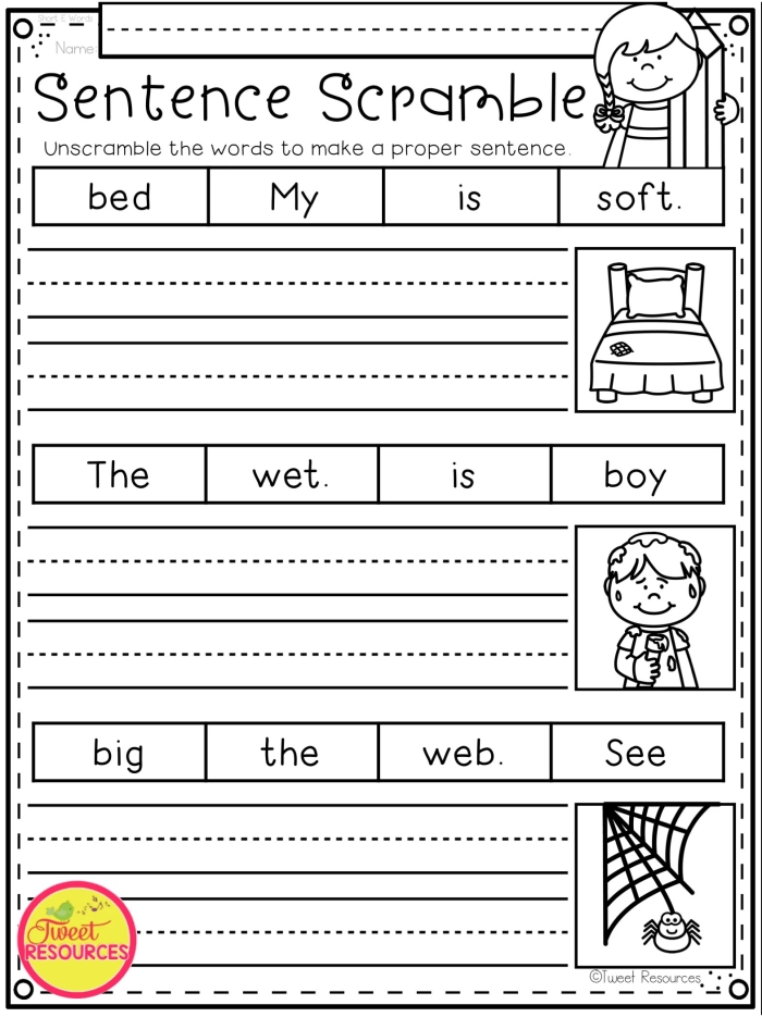 Creative writing practice sheet for students to express their thoughts on school First grade writing worksheet featuring a prompt about favorite school subjects