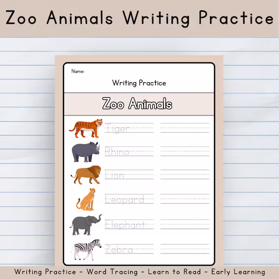 Worksheet image featuring a first grader exploring zoo animal locations