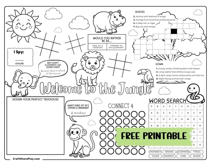 Worksheet illustrating zoo animals and their locations for first graders