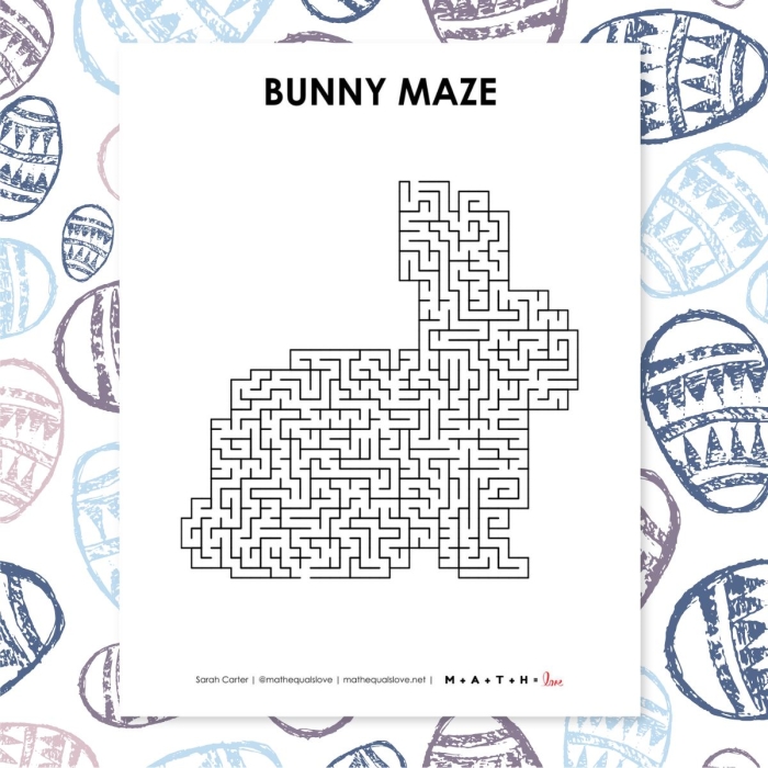 First grade student navigating a colorful Easter egg maze worksheet with spring-themed illustrations and pathways