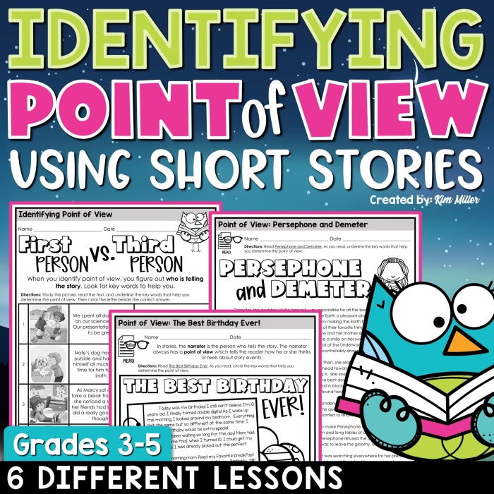 Worksheet illustrating first and third person narration concepts for fourth graders