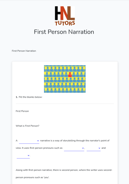 Fourth grade worksheet focusing on identifying first versus third person narration and fiction versus nonfiction in civics texts