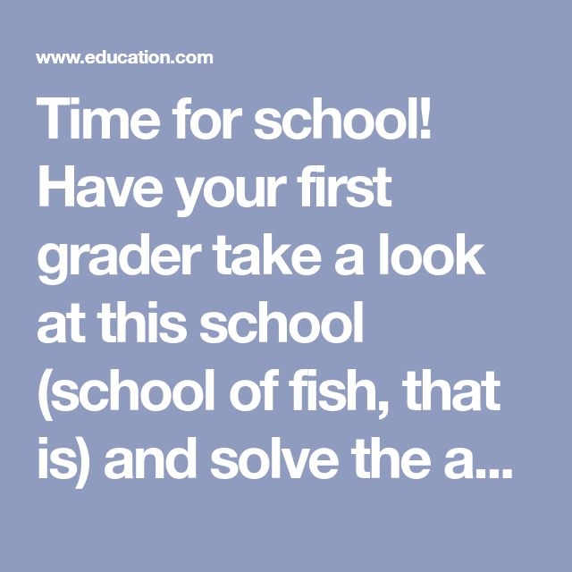 First grade math worksheet featuring cute fish swimming in a group to practice addition problems