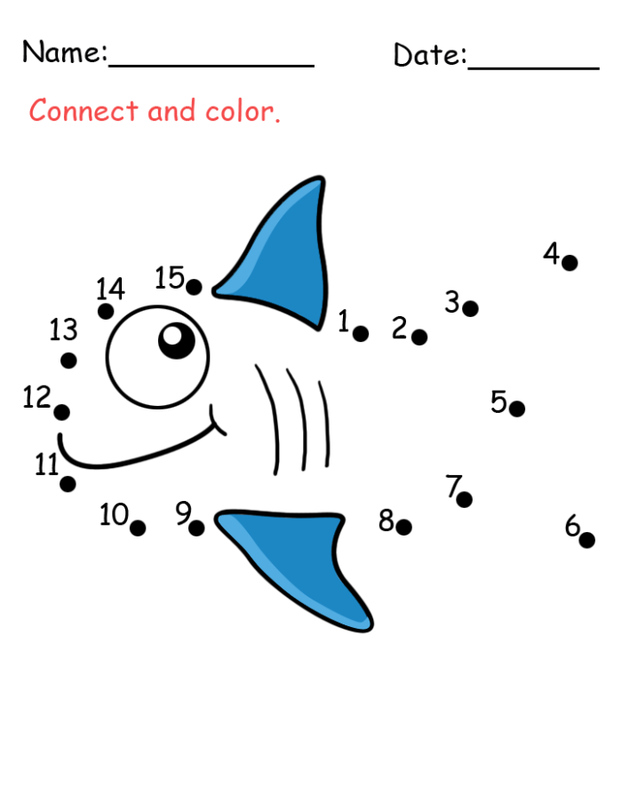 Ratios and Proportions worksheet for First Grade Colorful fish connect the dots worksheet for first graders, featuring numbers 1 to 33. Fun counting activity to complete the fish illustration while learning ratios and proportions.