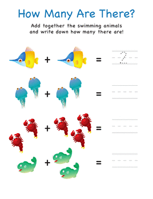 Pre-K fish counting and addition practice worksheet for number twenty-five